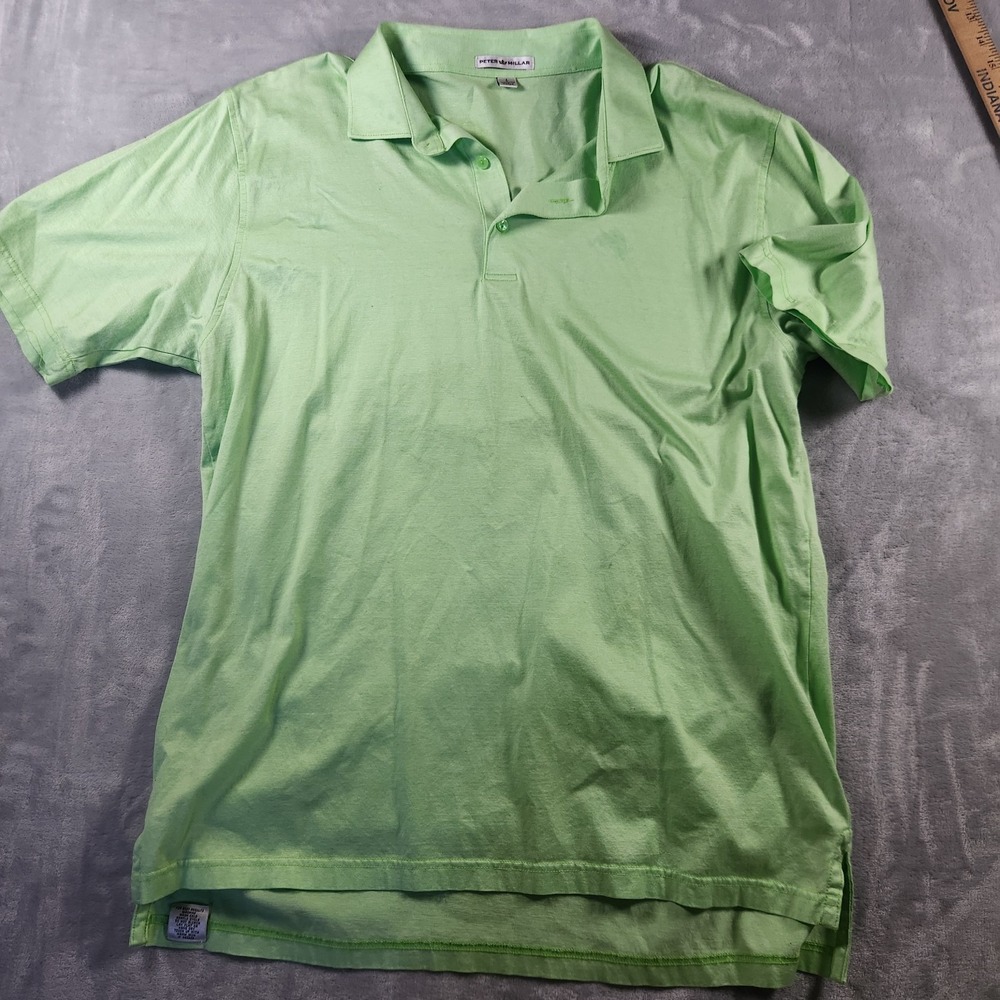 Peter Millar‎ Mens Large Lime Green Micro stripe Golf Polo Shirt